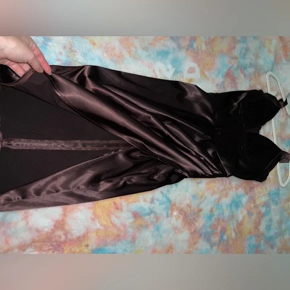 Sleek Brown Satin Corset Dress - Picture 5 of 5